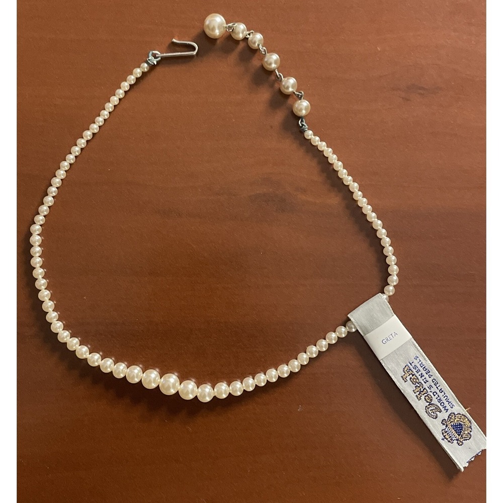 Vintage Deltah Simulated Pearl Greta Necklace Strand in Original Box HTF